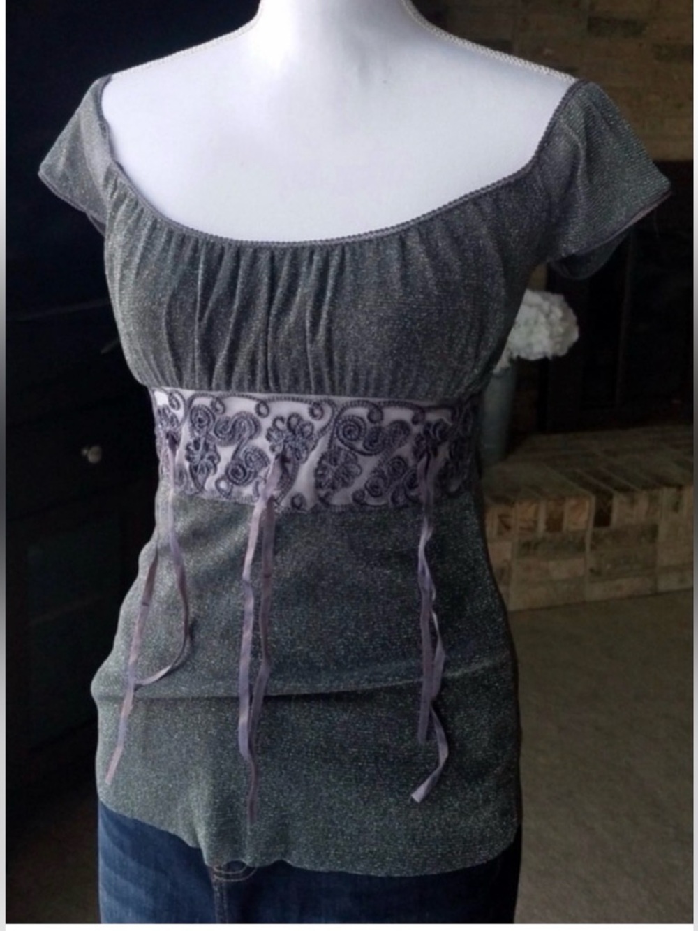 Metallic Shimmer Empire-Waist Top from Italy
